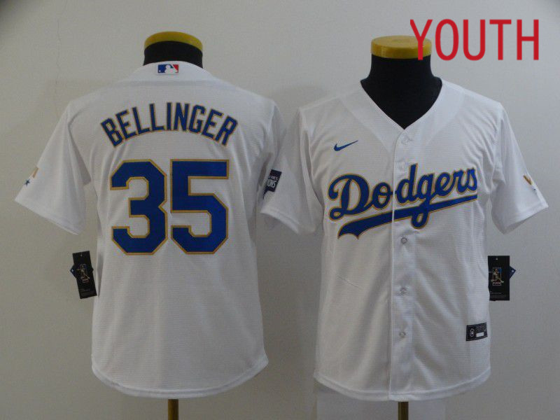 Youth Los Angeles Dodgers #35 Bellinger White Game 2021 Nike MLB Jersey1
